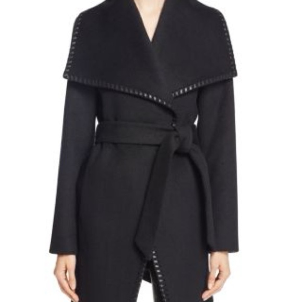 Elie Tahari Wool Coat with leather trim *missing belt